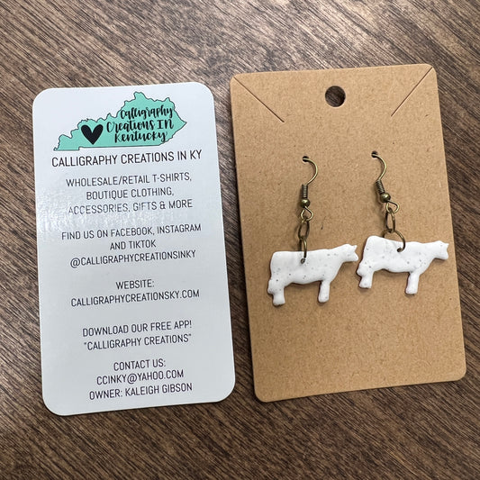 Speckled White Cow Earrings