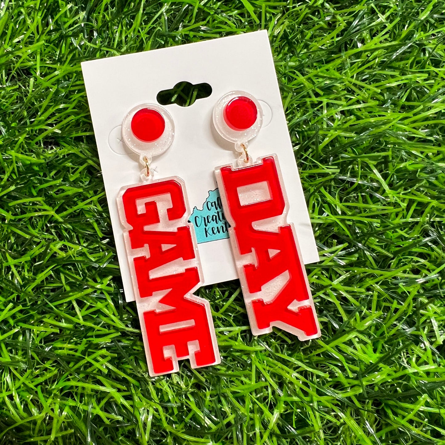 White/Red Game Day Earrings
