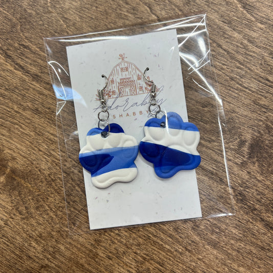 Multi Blue Paw Dangle Earrings