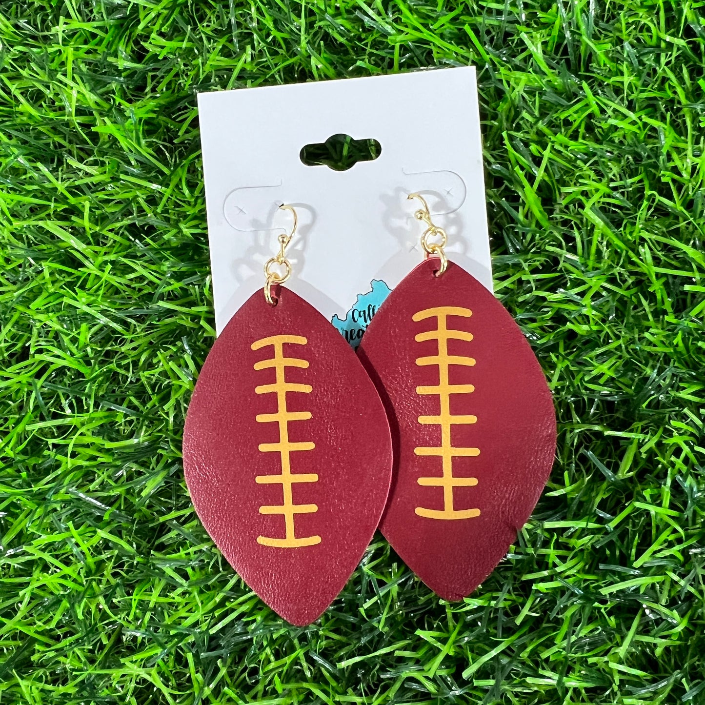 Burgundy/Gold Football Earrings