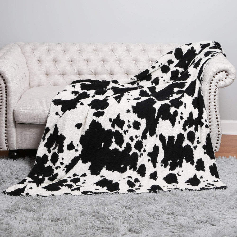 Black Cow Print Comfy Luxe Blanket