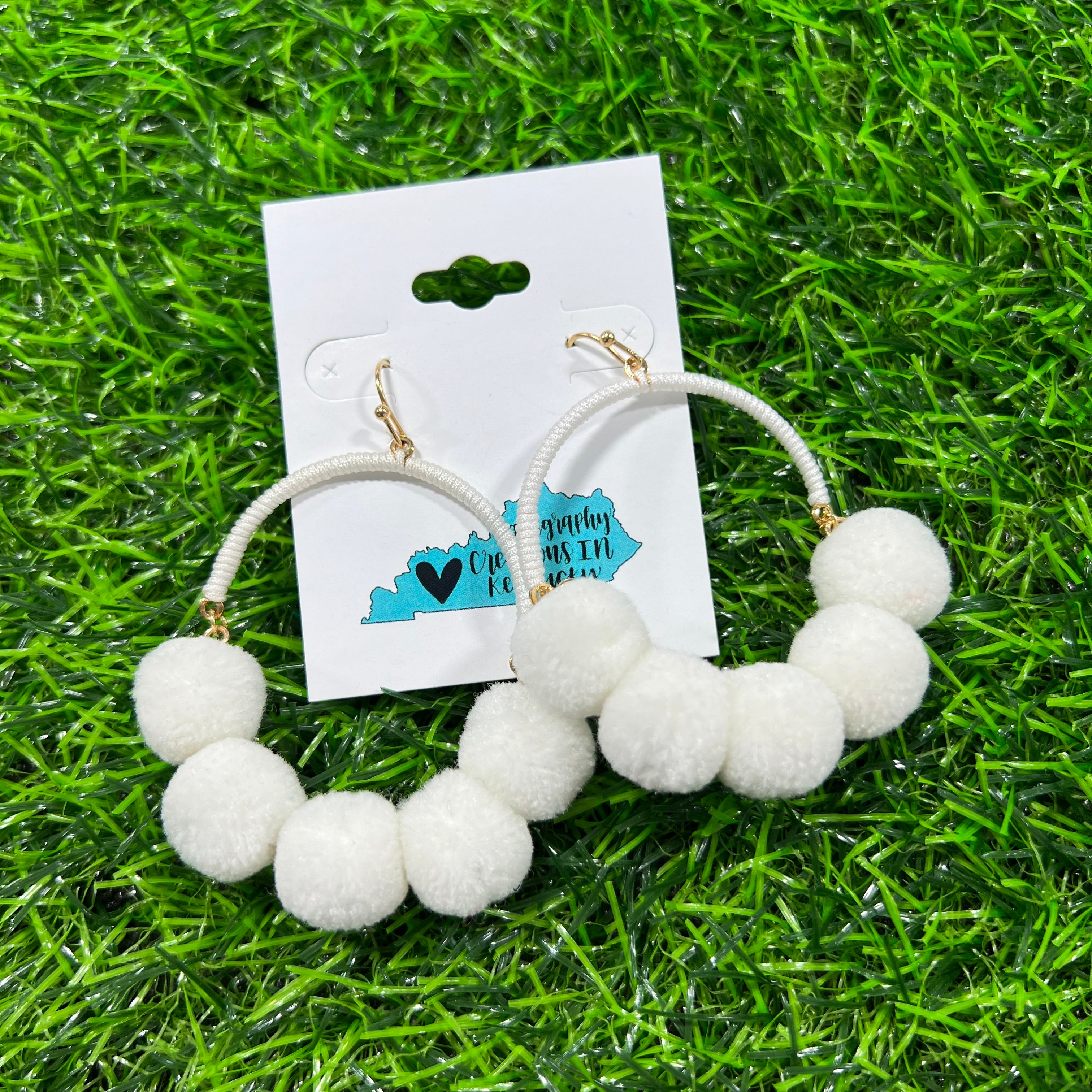 White | Happy Days Pom Pom Earrings *FINAL SALE*