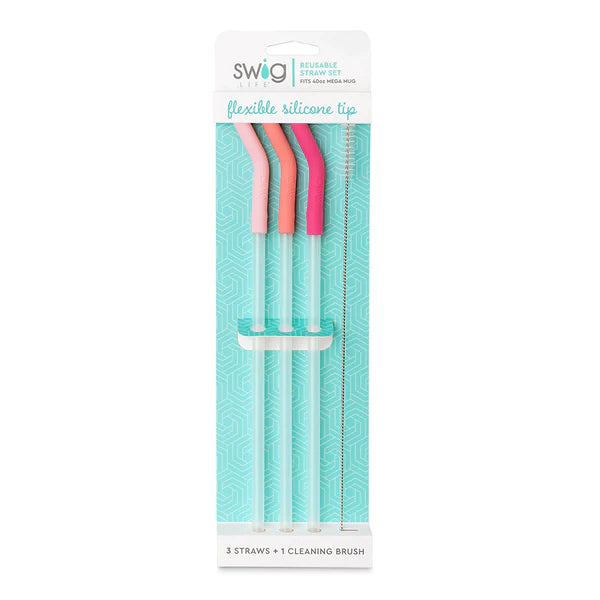 Blush/Coral/Pink Swig Flexible Silicone Tip Reusable Straw Set
