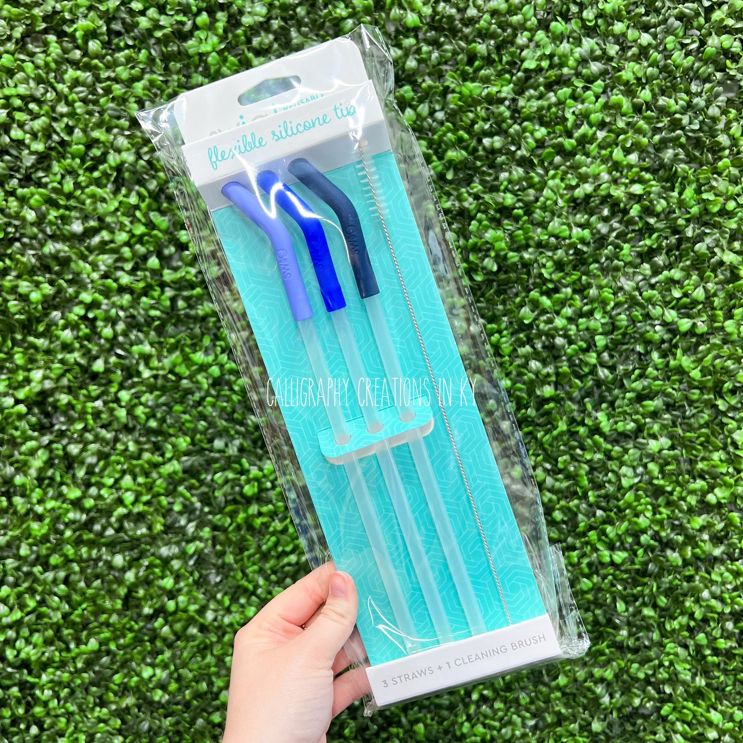 Hydrangea/Blue/Navy Swig Flexible Silicone Tip Reusable Straw Set