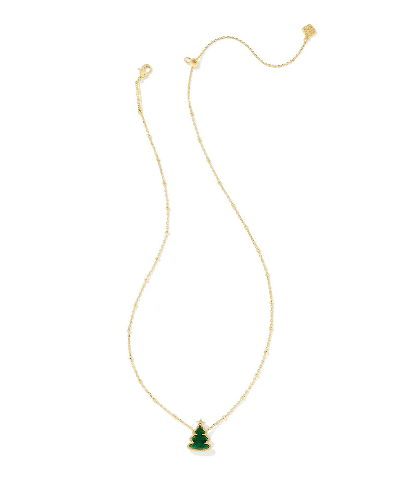 Kendra Scott Holiday Tree Gold Short Pendant Necklace - Green Quartzite