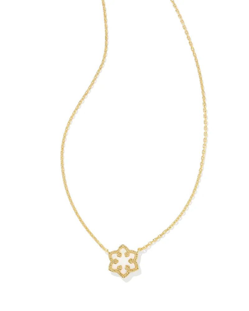 Kendra Scott Snowflake Gold Short Pendant Necklace - White Kyocera Opal