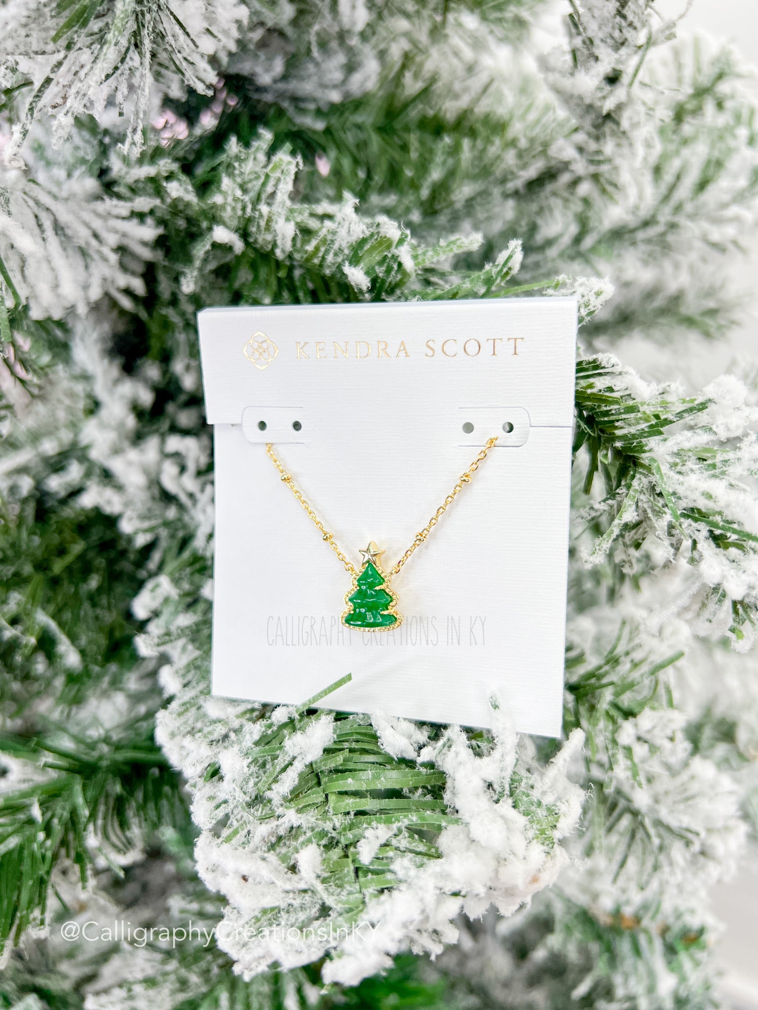 Kendra Scott Holiday Tree Gold Short Pendant Necklace - Green Quartzite