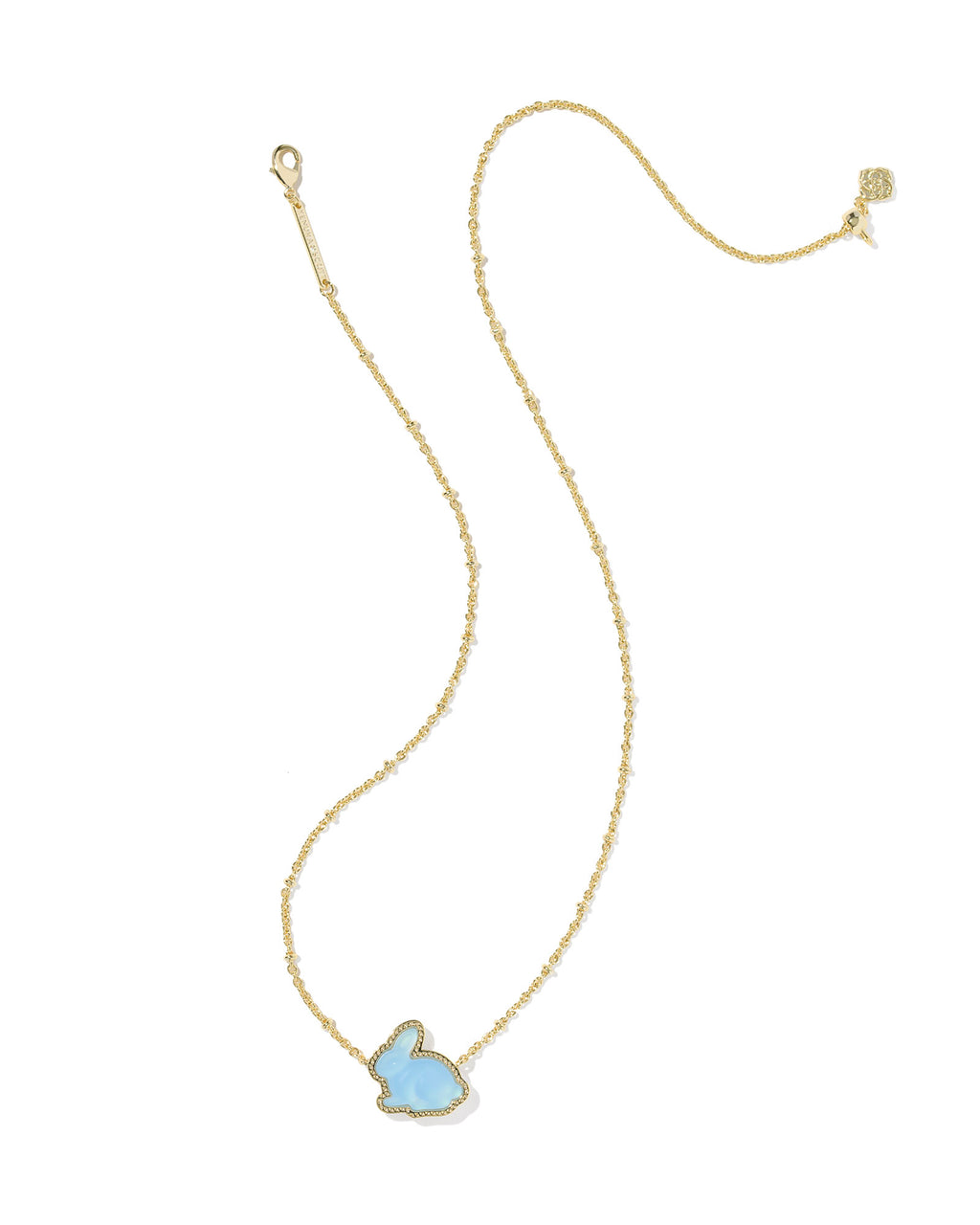 Kendra Scott Bunny Short Pendant Necklace - Gold Matte Light Blue Dichroic Glass
