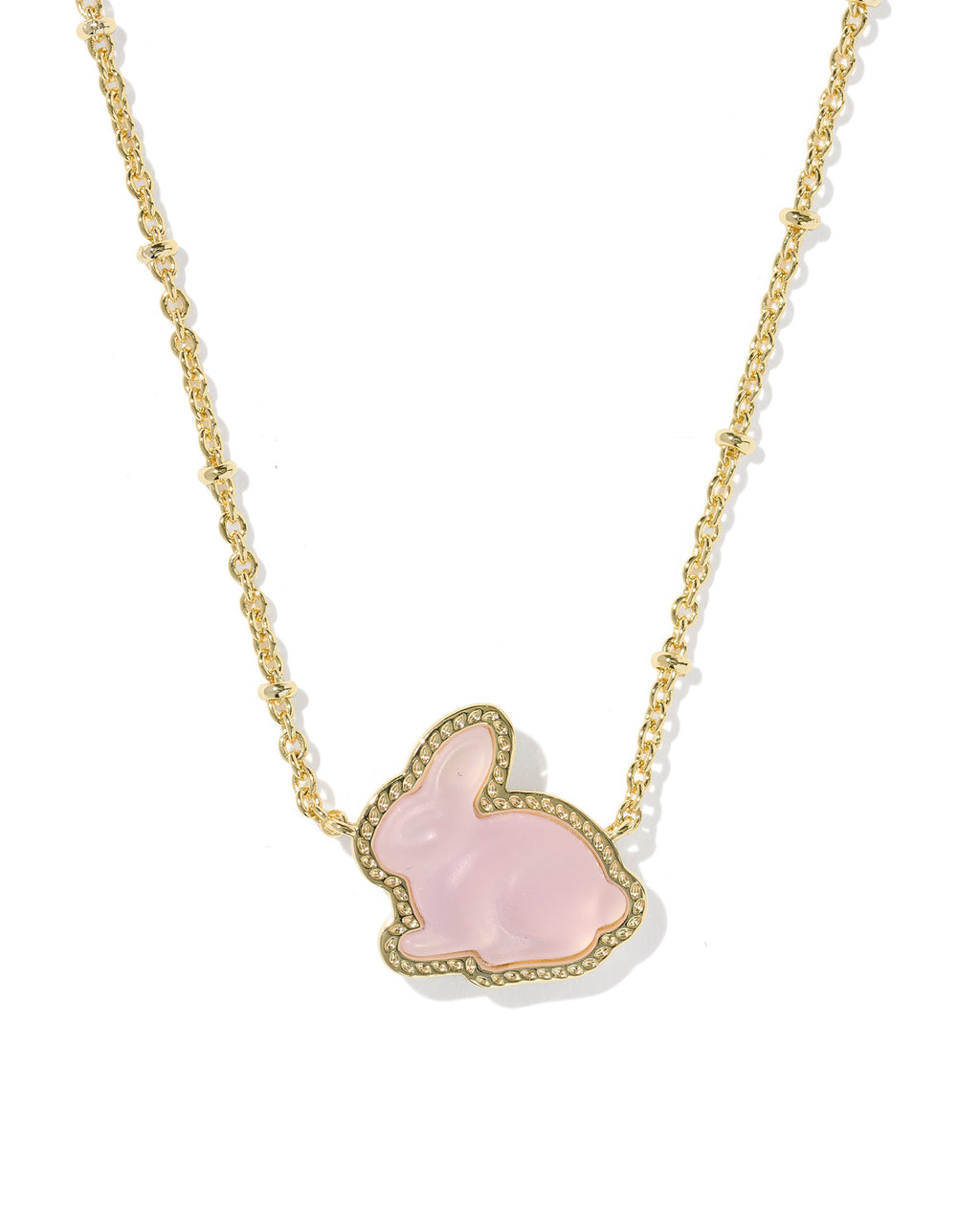 Kendra Scott Bunny Short Pendant Necklace - Gold Matte Blush Pink Dichroic Glass