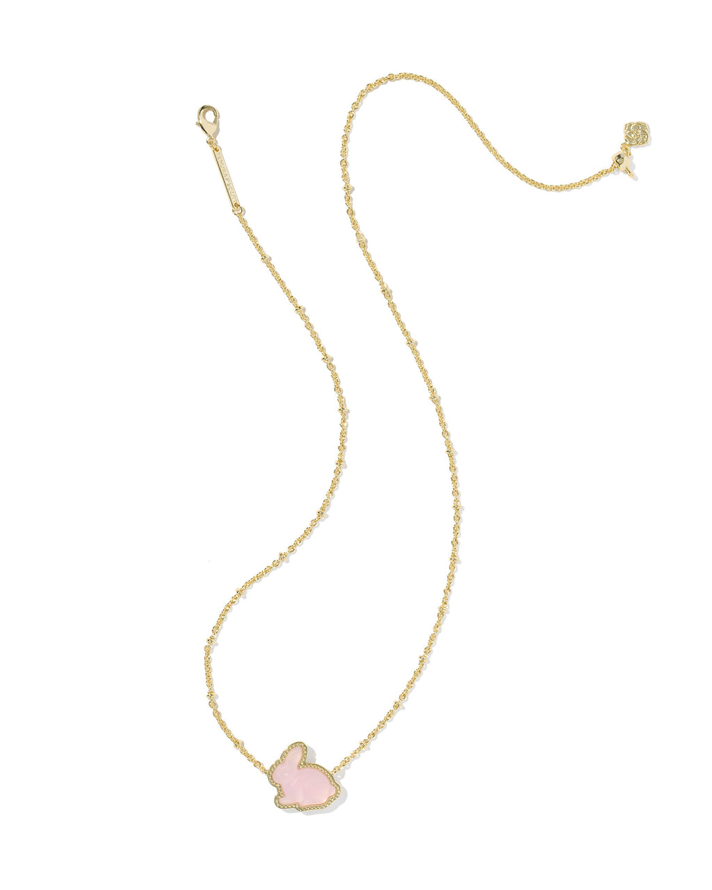 Kendra Scott Bunny Short Pendant Necklace - Gold Matte Blush Pink Dichroic Glass