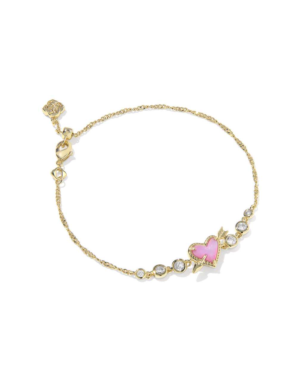 Kendra Scott Ari Heart Arrow Tennis Bracelet - Gold Pink Opalescent Resin