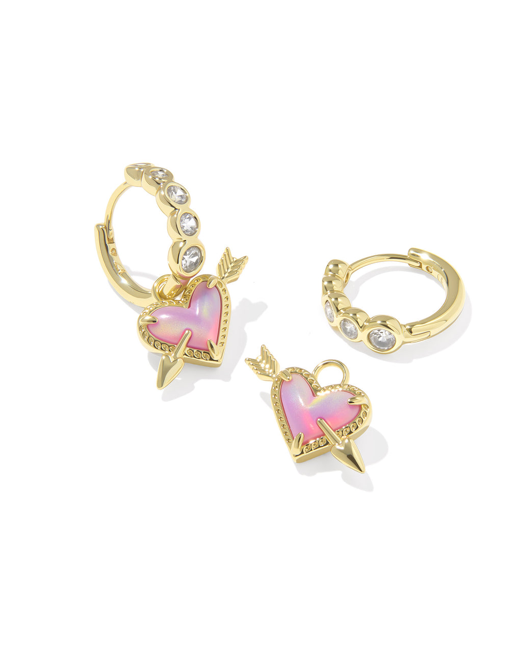 Kendra Scott Ari Heart Arrow Huggie Earrings - Gold Pink Opalescent Resin