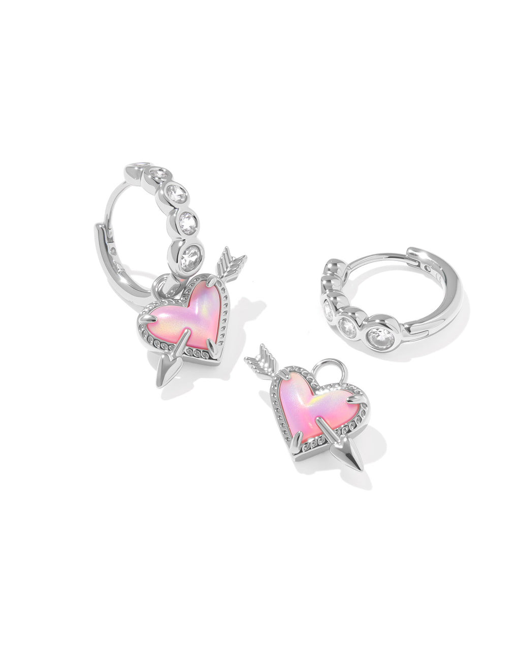 Kendra Scott Ari Heart Arrow Huggie Earrings - Silver Pink Opalescent Resin