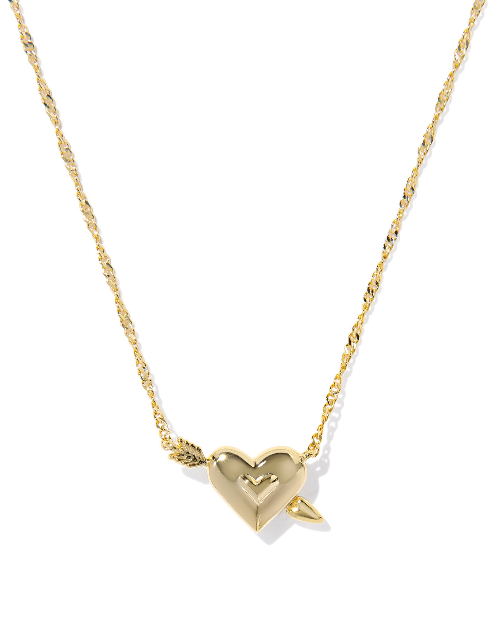 Kendra Scott Ari Heart Arrow Short Pendant Necklace - Gold Pink Opalescent Resin