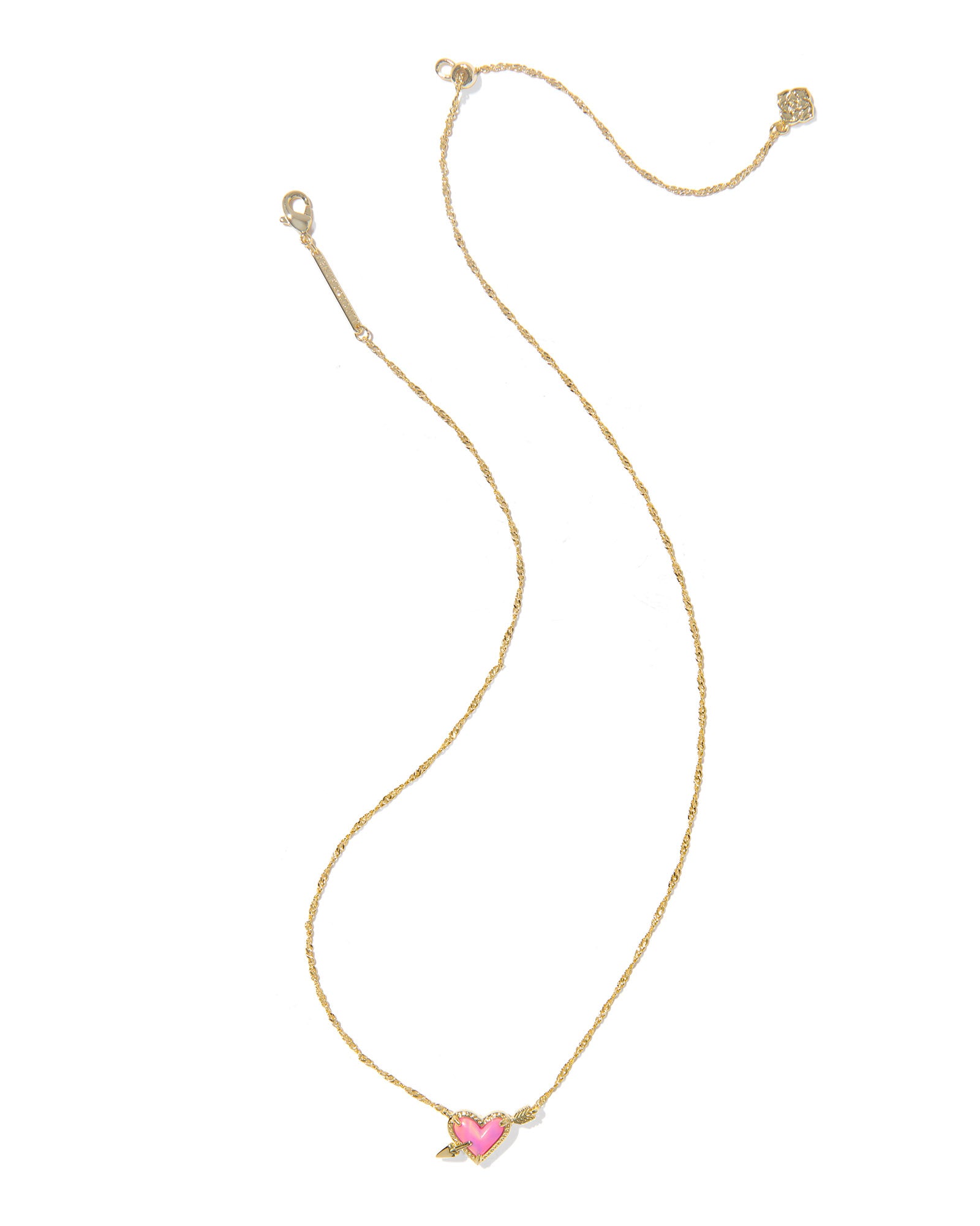 Kendra Scott Ari Heart Arrow Short Pendant Necklace - Gold Pink Opalescent Resin