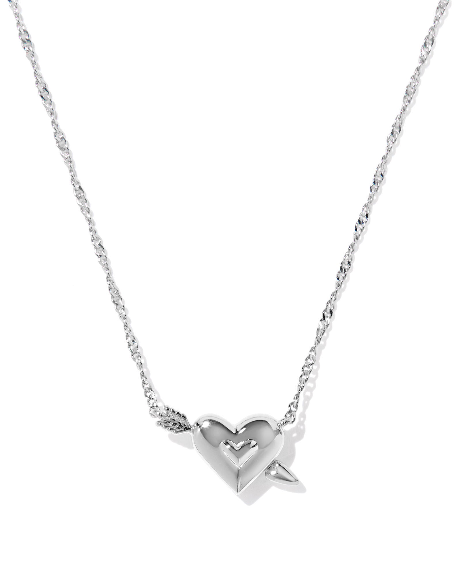 Kendra Scott Ari Heart Arrow Short Pendant Necklace - Silver Pink Opalescent Resin