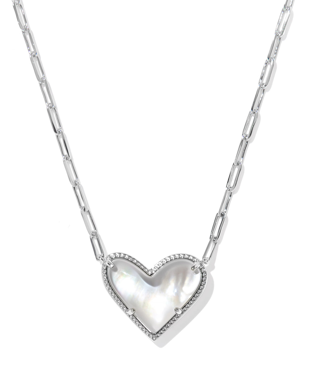 Kendra Scott Ari Heart Statement Short Pendant Necklace - Silver Ivory Mother Of Pearl