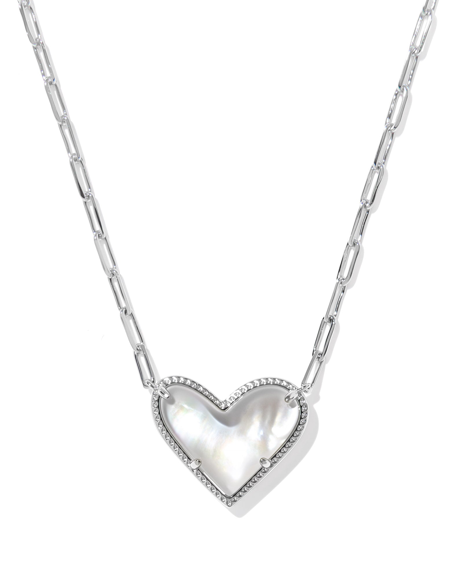 Kendra Scott Ari Heart Statement Short Pendant Necklace - Silver Ivory Mother Of Pearl