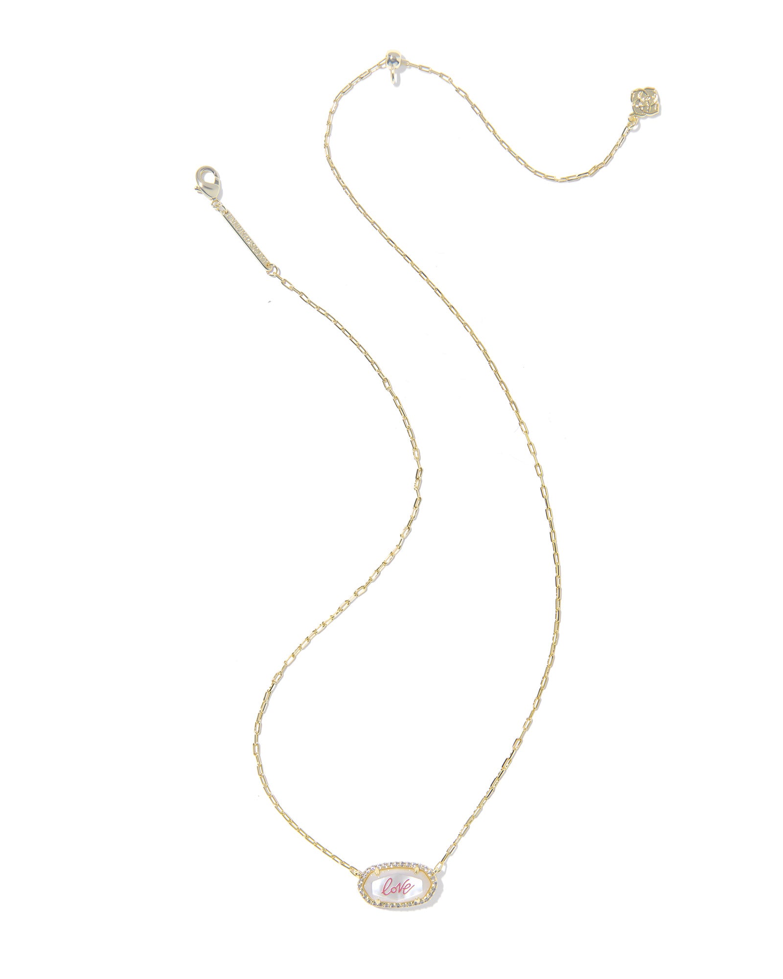 Kendra Scott Elisa Pave Frame Short Pendant Necklace - Gold Ivory Mother Of Pearl Love Script