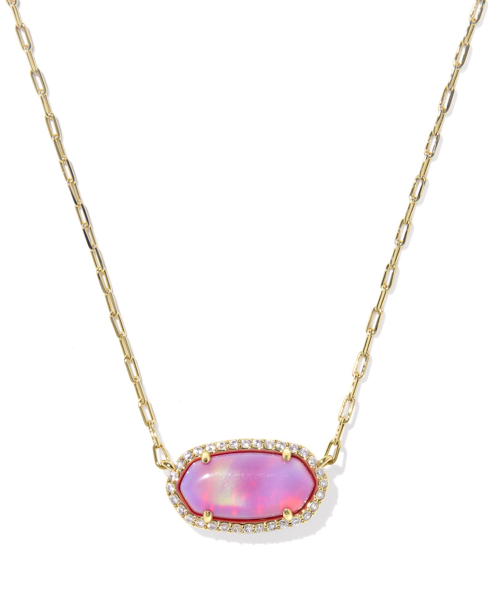 Kendra Scott Elisa Pave Frame Short Pendant Necklace - Gold Pink Opalescent Resin