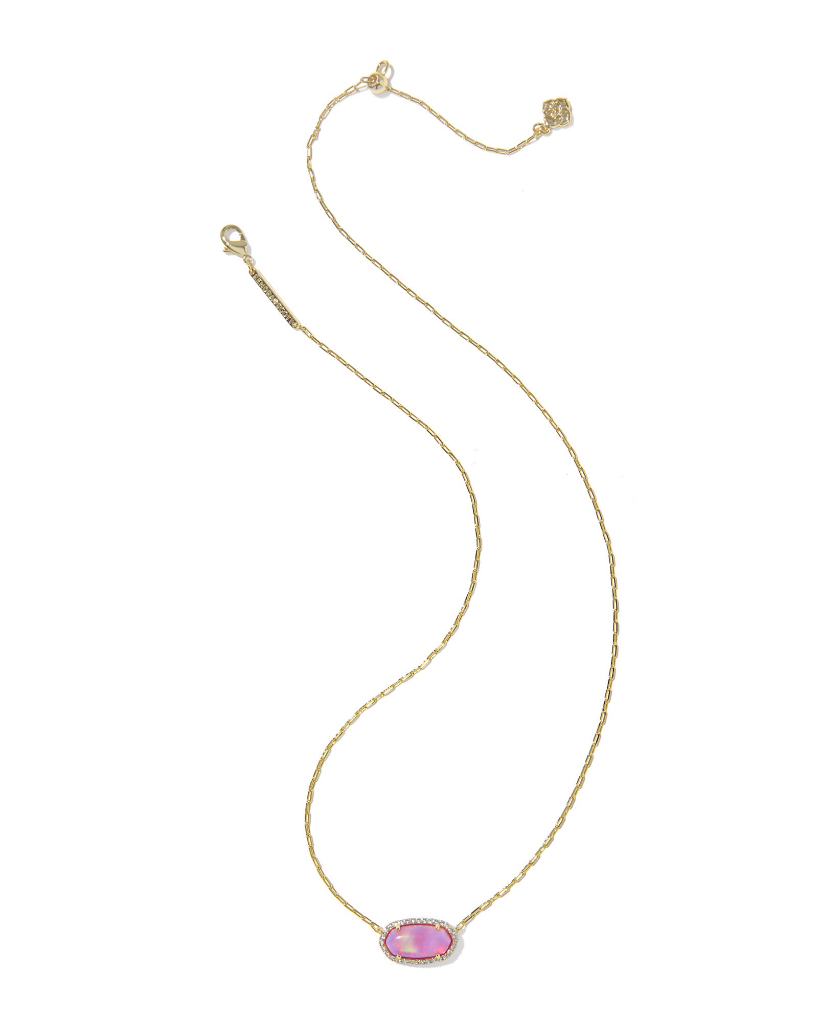 Kendra Scott Elisa Pave Frame Short Pendant Necklace - Gold Pink Opalescent Resin