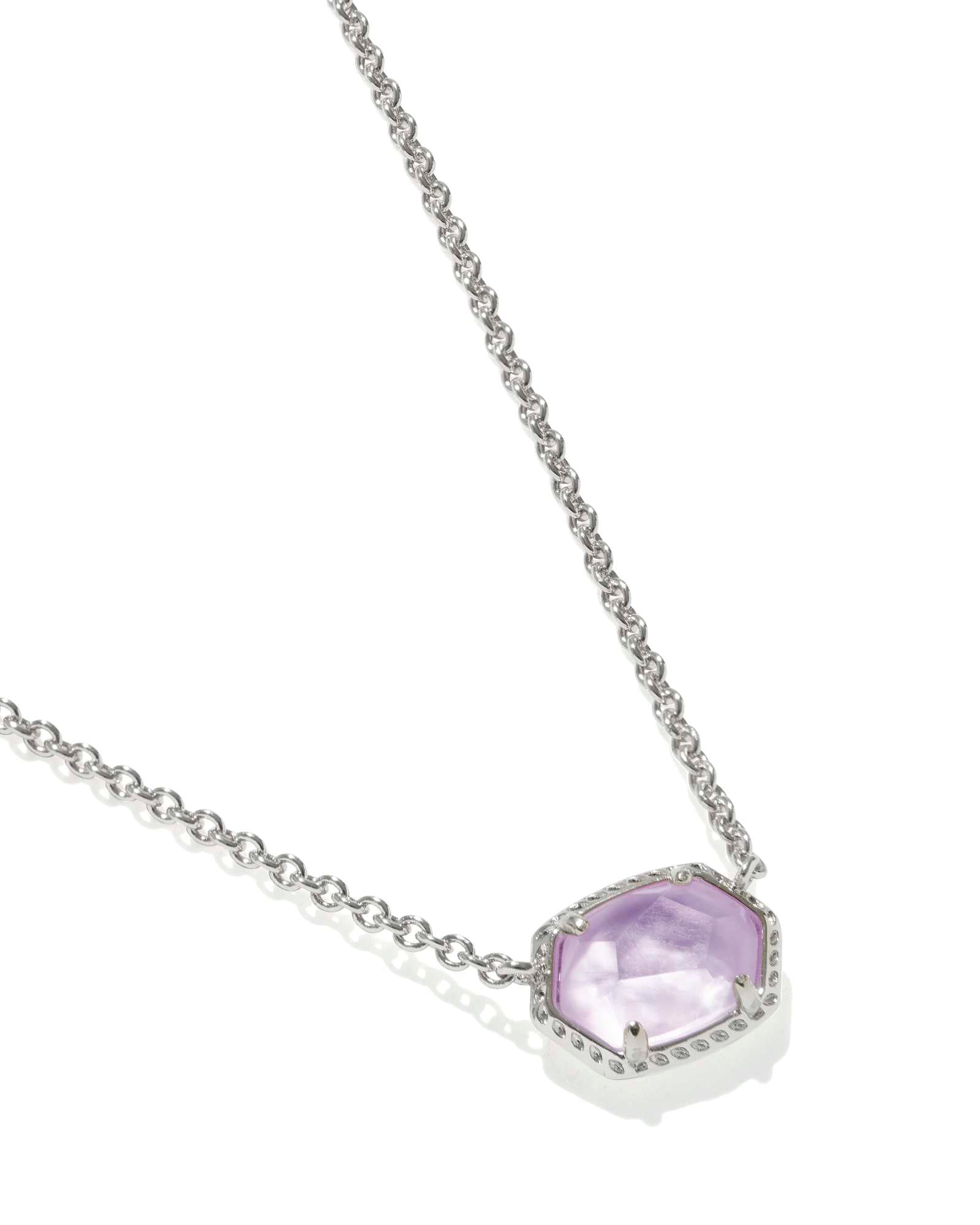 Kendra Scott Daphne Frame Short Pendant Necklace - Silver Purple Amethyst