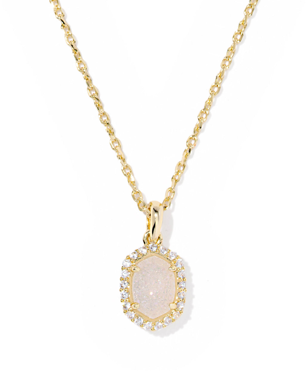 Kendra Scott Daphne Crystal Frame Short Pendant Necklace - Gold Iridescent Drusy