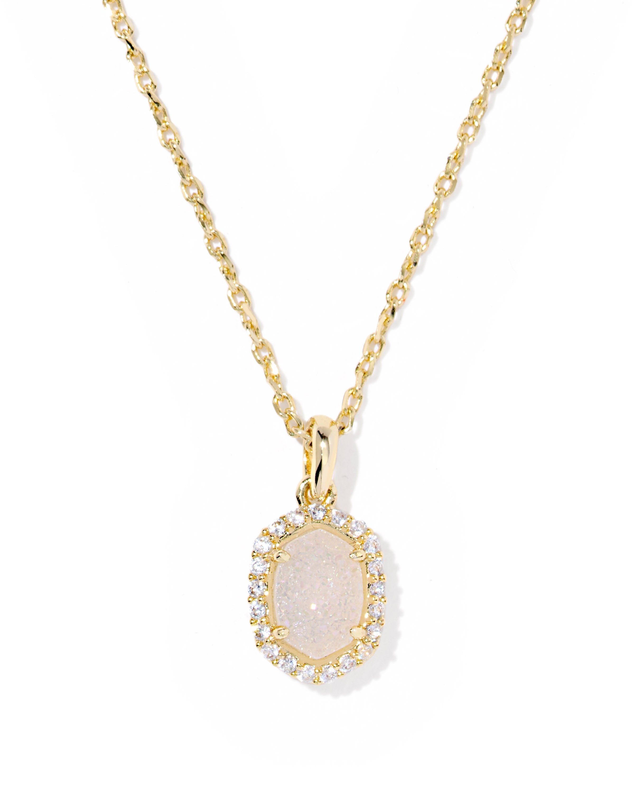 Kendra Scott Daphne Crystal Frame Short Pendant Necklace - Gold Iridescent Drusy