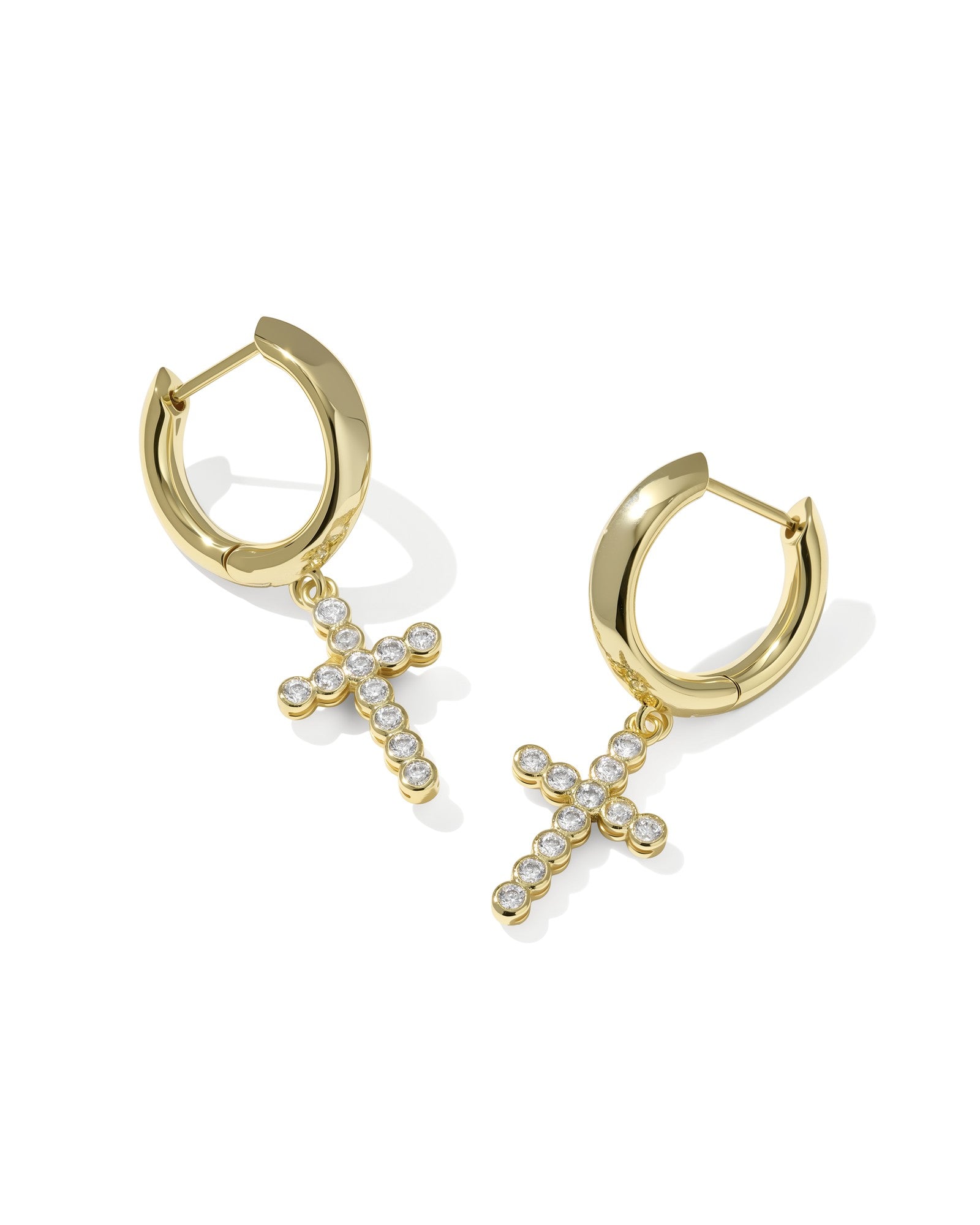 Kendra Scott Cross Crystal Huggie Earrings - Gold White CZ