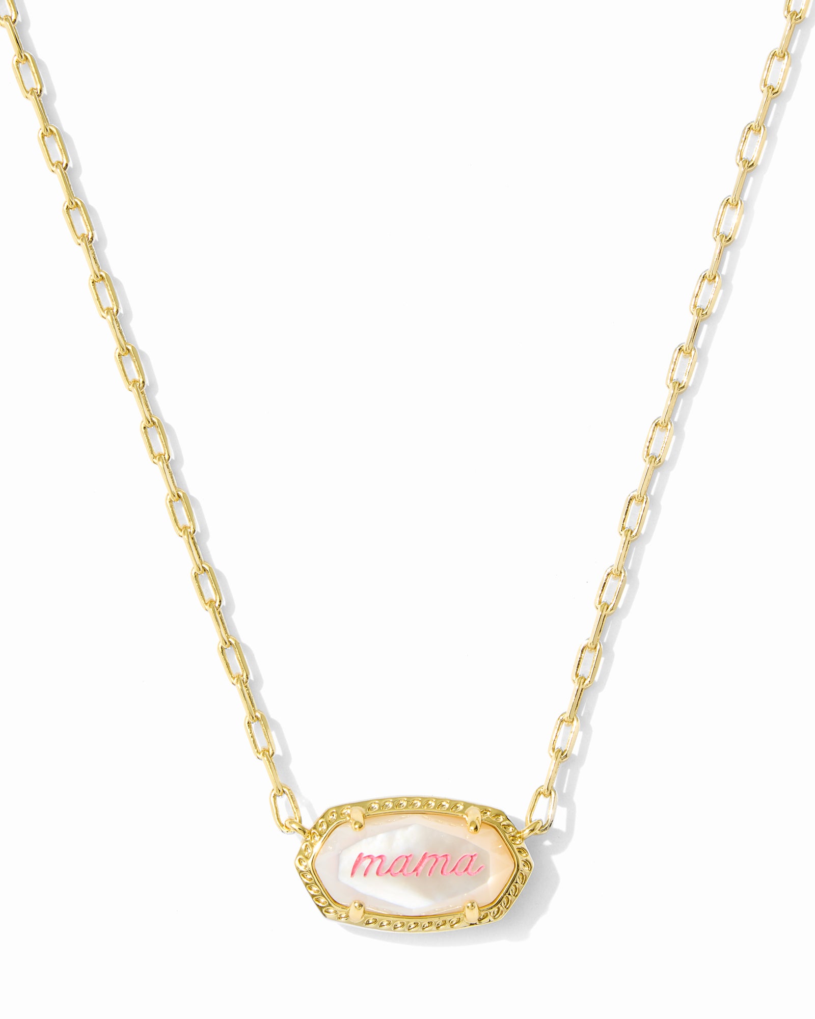 Kendra Scott Elisa Mama Script Short Pendant Necklace - Gold Ivory Mother Of Pearl Mama Script