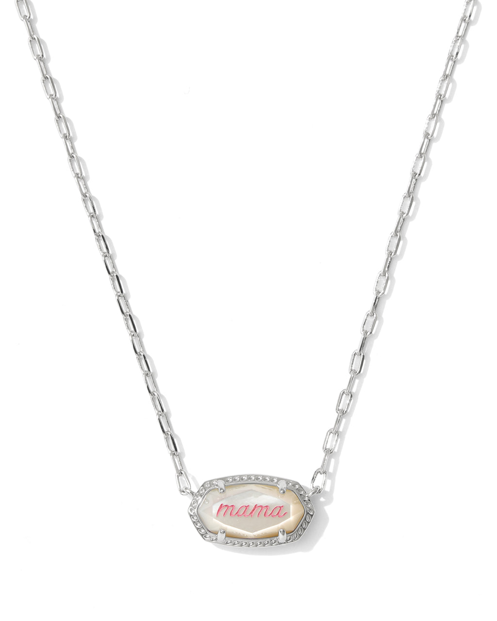 Kendra Scott Elisa Mama Script Short Pendant Necklace - Silver Ivory Mother Of Pearl Mama Script