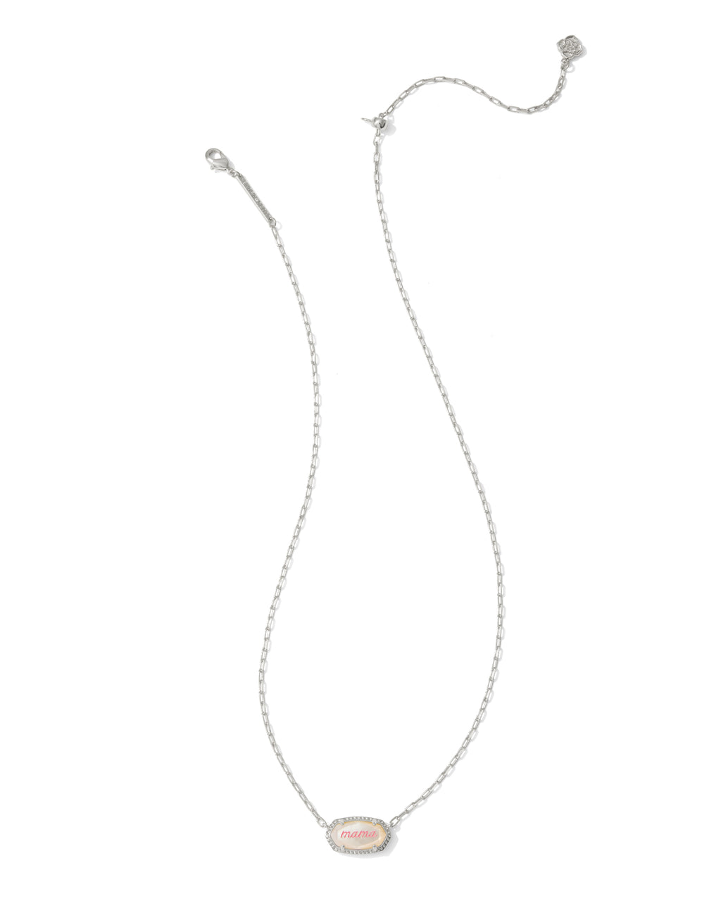 Kendra Scott Elisa Mama Script Short Pendant Necklace - Silver Ivory Mother Of Pearl Mama Script