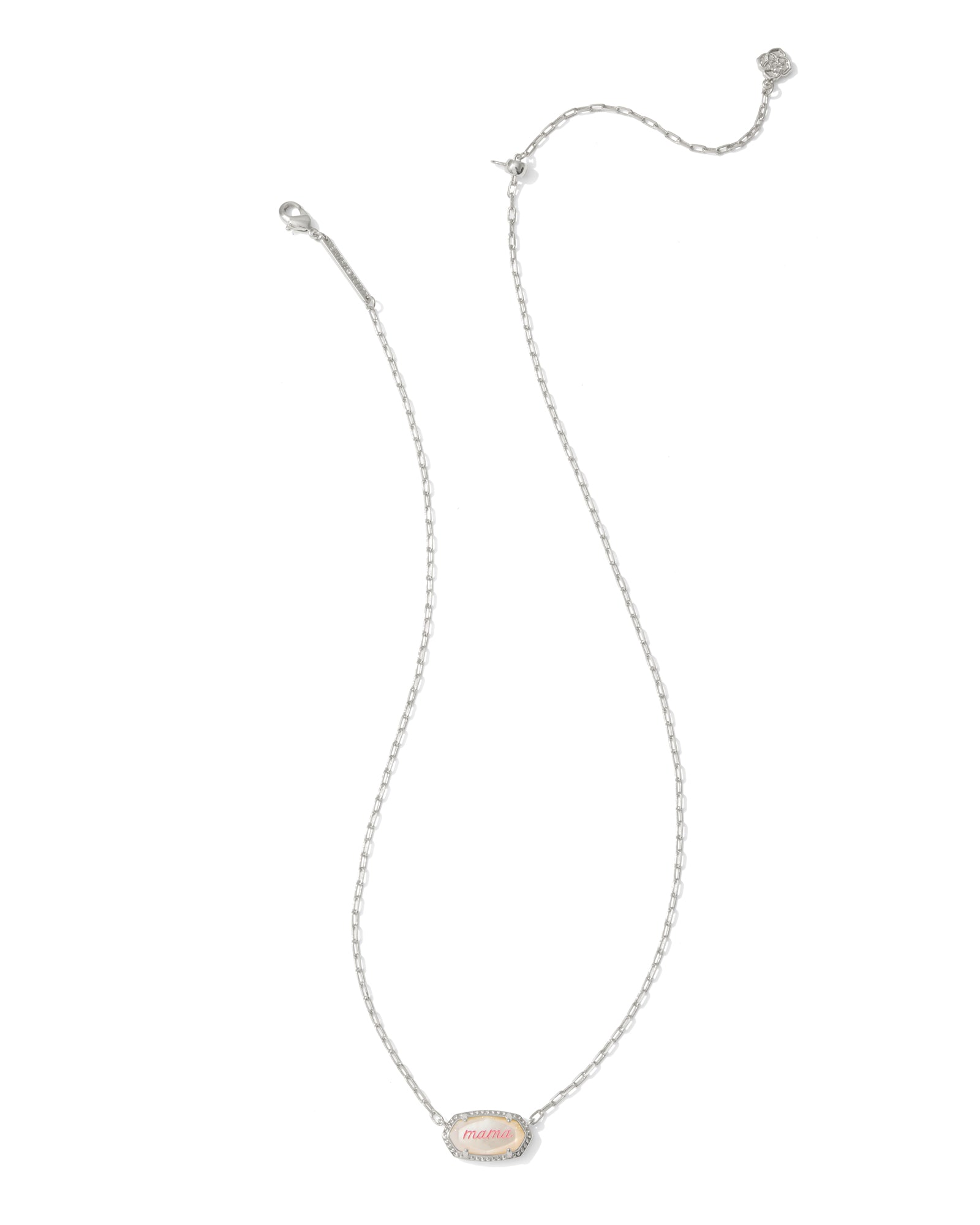 Kendra Scott Elisa Mama Script Short Pendant Necklace - Silver Ivory Mother Of Pearl Mama Script