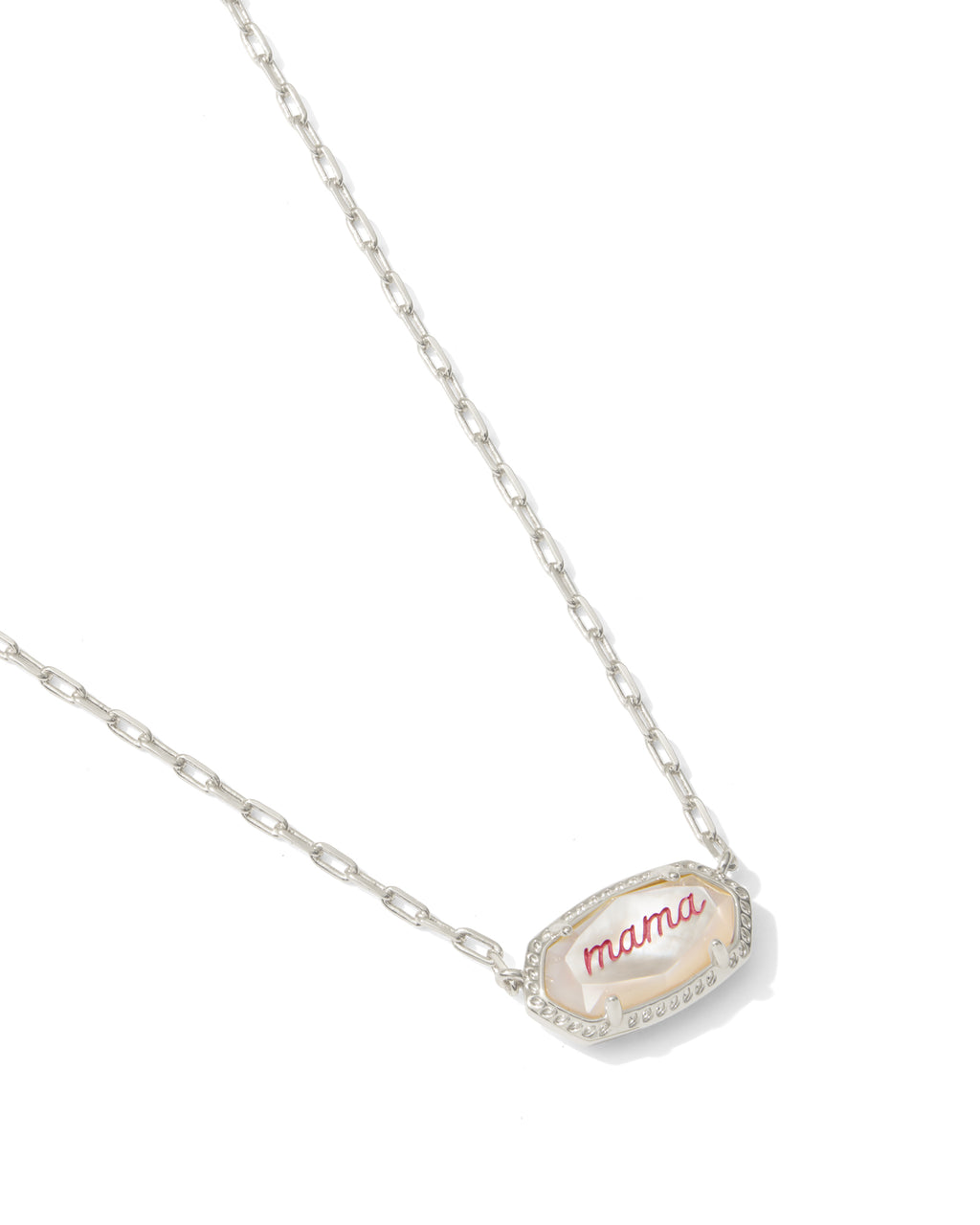 Kendra Scott Elisa Mama Script Short Pendant Necklace - Silver Ivory Mother Of Pearl Mama Script