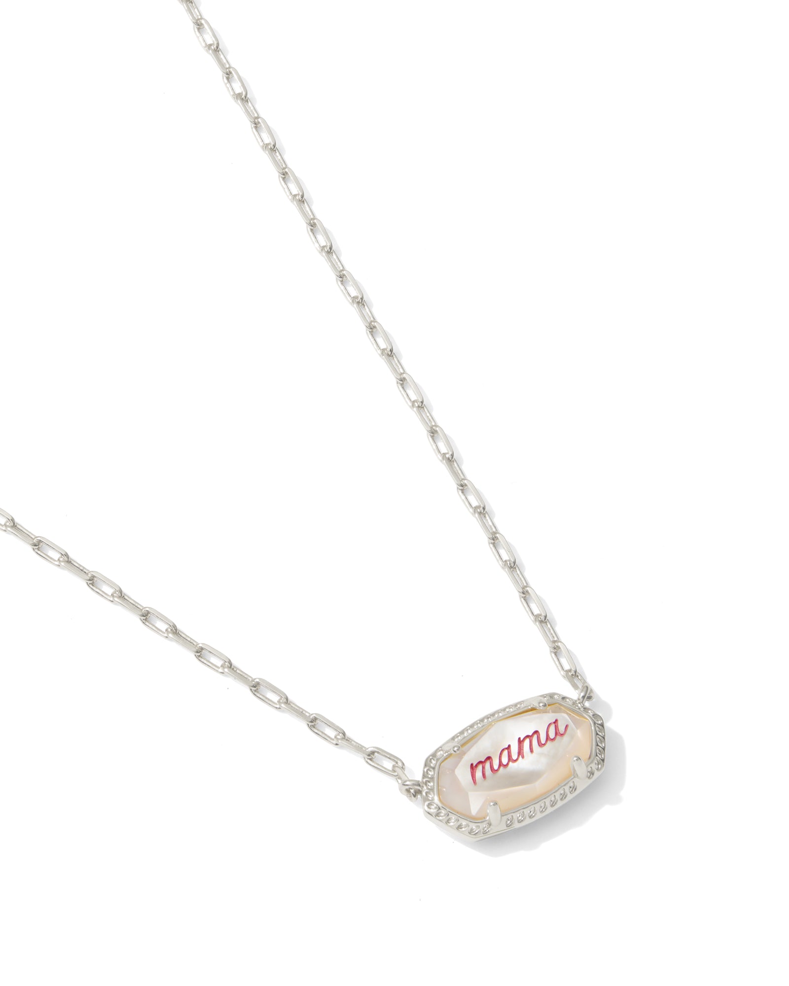 Kendra Scott Elisa Mama Script Short Pendant Necklace - Silver Ivory Mother Of Pearl Mama Script