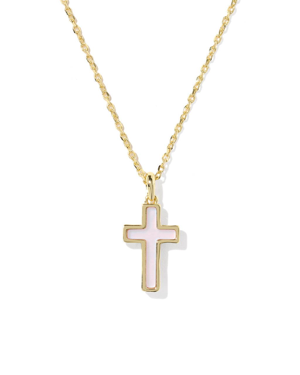 Kendra Scott Cross Pendant Necklace - Gold Matte Blush Pink Dichroic Glass