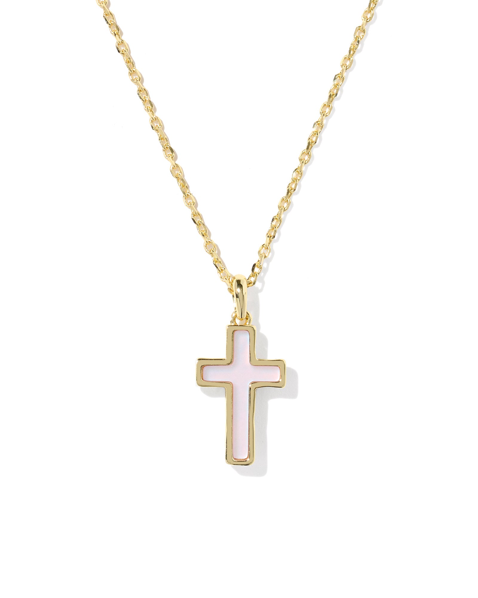 Kendra Scott Cross Pendant Necklace - Gold Matte Blush Pink Dichroic Glass