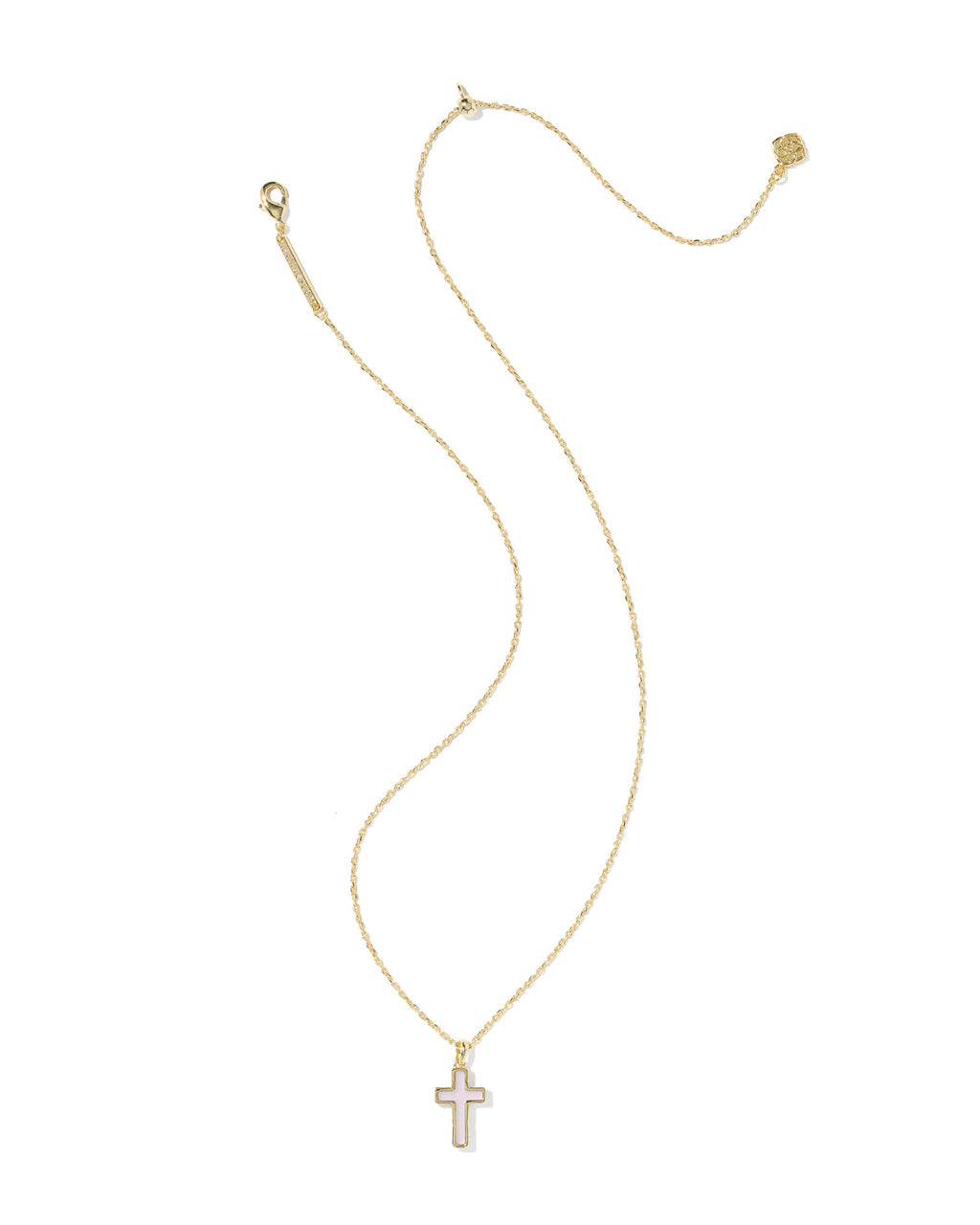 Kendra Scott Cross Pendant Necklace - Gold Matte Blush Pink Dichroic Glass