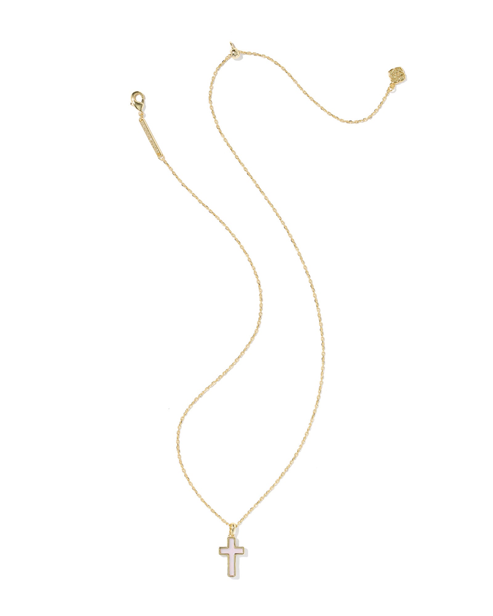 Kendra Scott Cross Pendant Necklace - Gold Matte Blush Pink Dichroic Glass