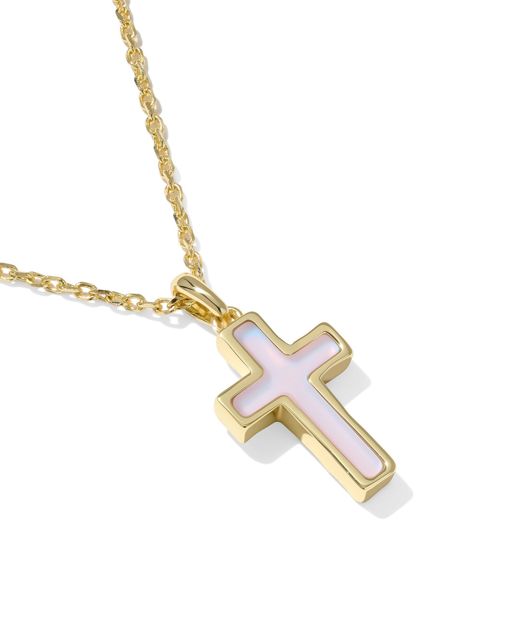 Kendra Scott Cross Pendant Necklace - Gold Matte Blush Pink Dichroic Glass