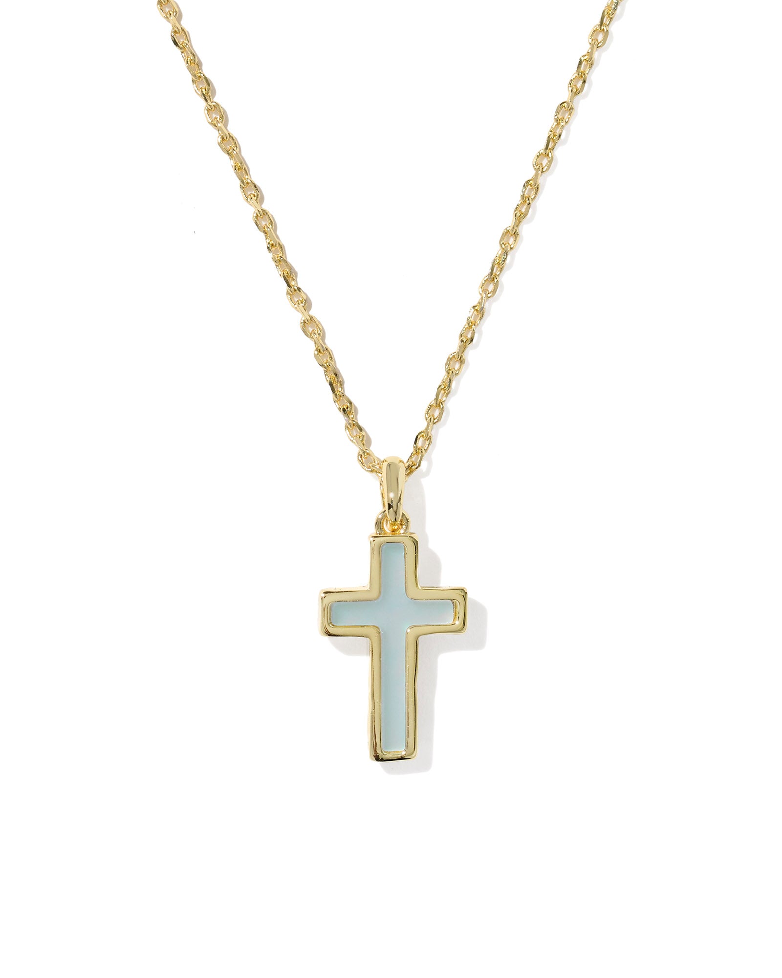 Kendra Scott Cross Pendant Necklace - Gold Matte Light Blue Dichroic Glass