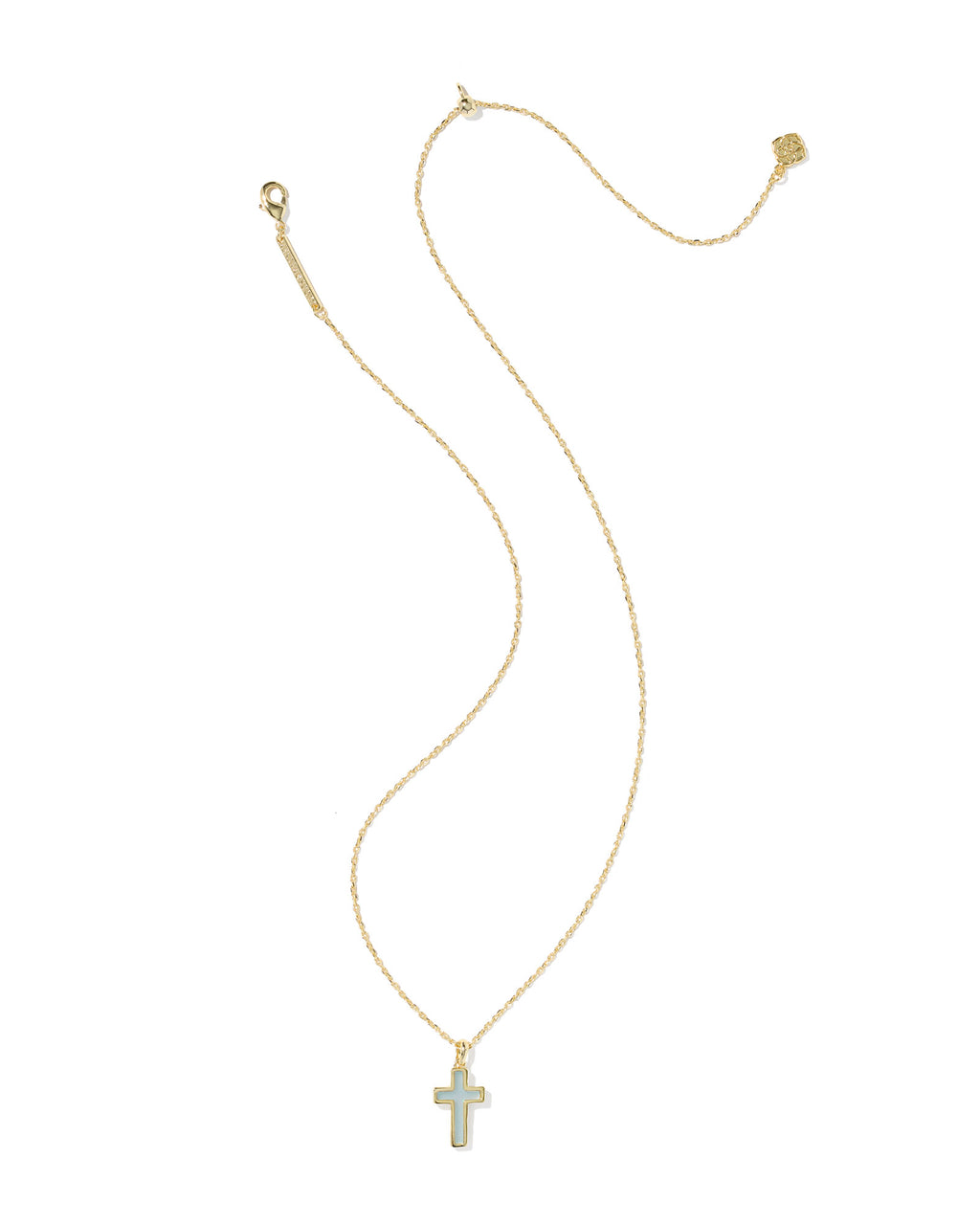 Kendra Scott Cross Pendant Necklace - Gold Matte Light Blue Dichroic Glass