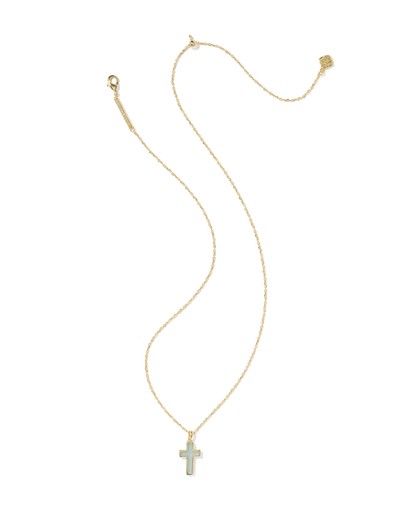 Kendra Scott Cross Pendant Necklace - Gold Matte Light Blue Dichroic Glass