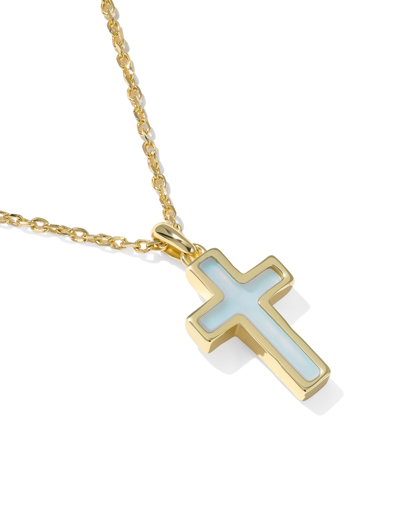 Kendra Scott Cross Pendant Necklace - Gold Matte Light Blue Dichroic Glass