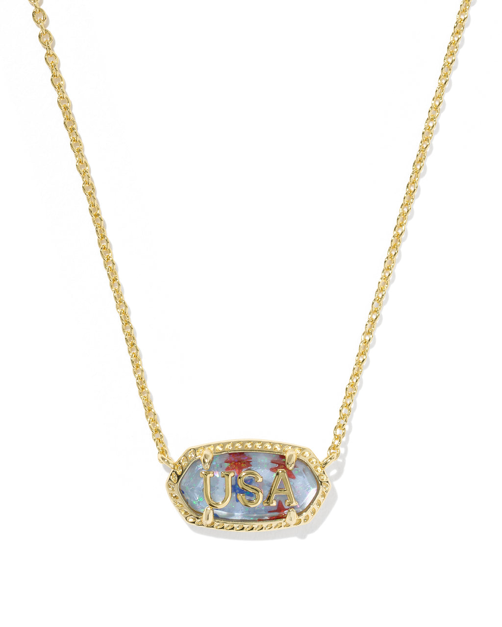 Kendra Scott Elisa USA Short Pendant Necklace - Gold Red White Blue Star Illusion