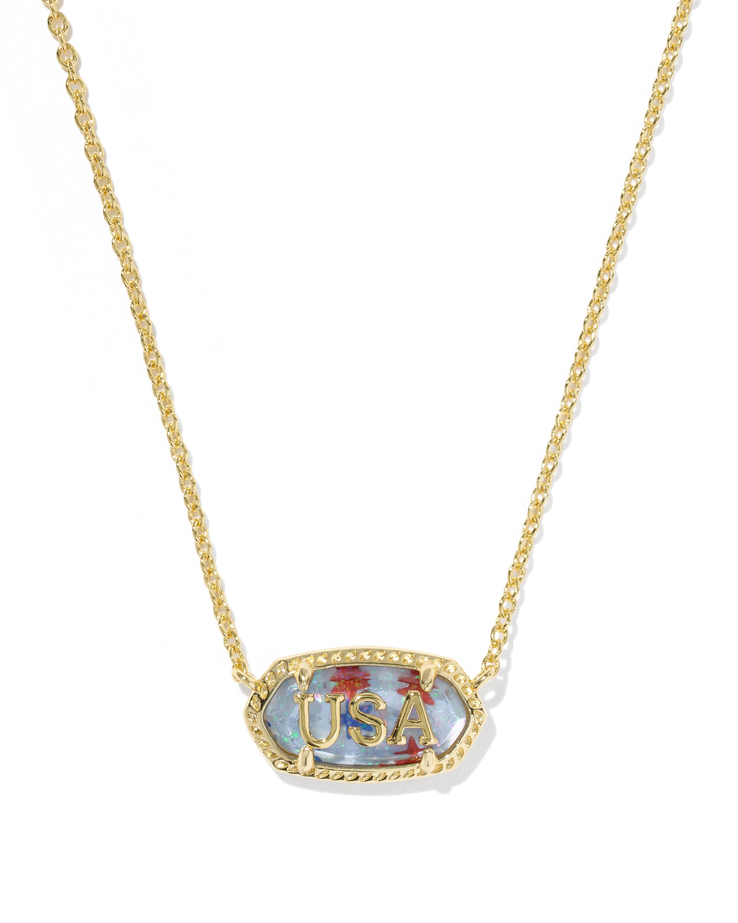 Kendra Scott Elisa USA Short Pendant Necklace - Gold Red White Blue Star Illusion
