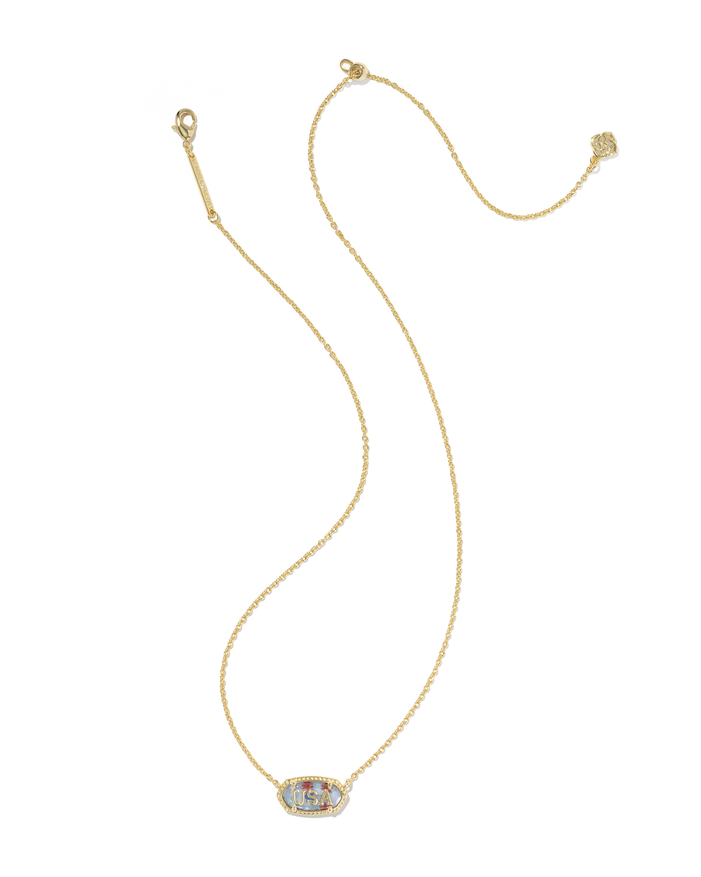 Kendra Scott Elisa USA Short Pendant Necklace - Gold Red White Blue Star Illusion