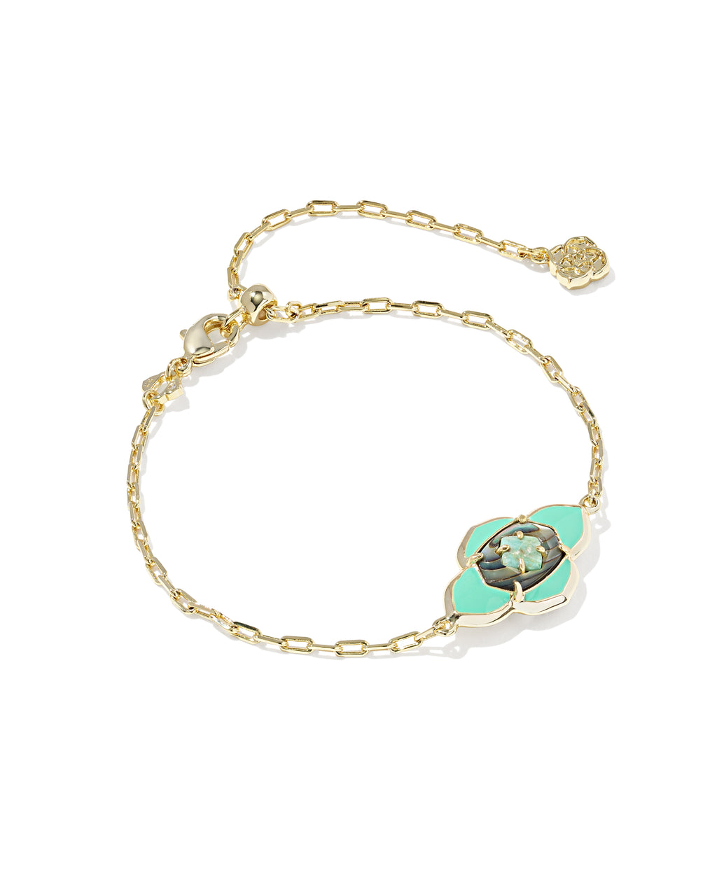 Kendra Scott Abbie Medallion Delicate Chain Bracelet - Gold Abalone Sea Green Mix