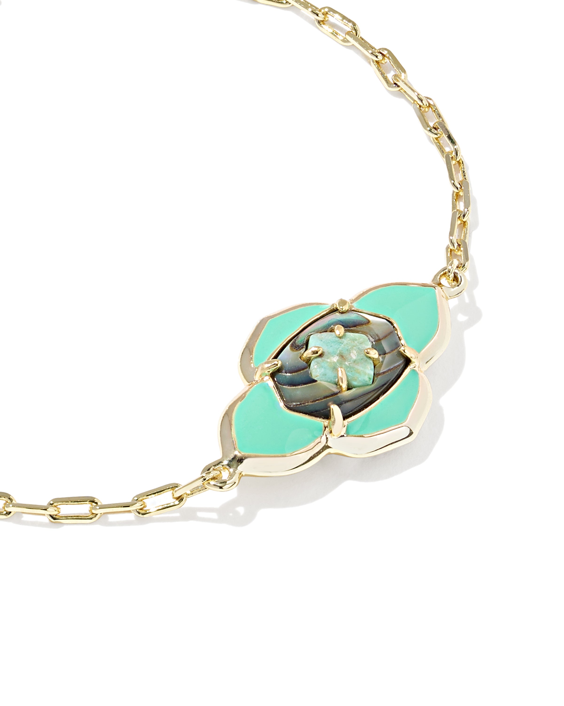 Kendra Scott Abbie Medallion Delicate Chain Bracelet - Gold Abalone Sea Green Mix
