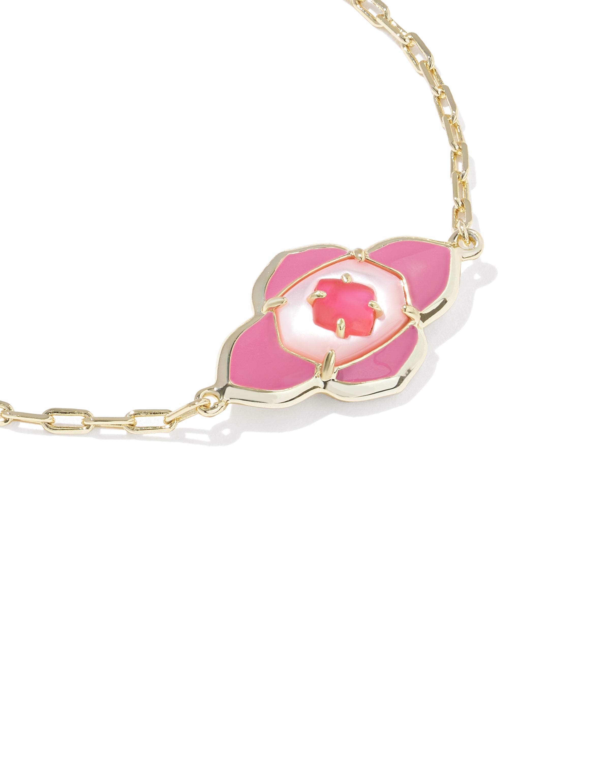Kendra Scott Abbie Medallion Delicate Chain Bracelet - Gold Hot Pink Mix